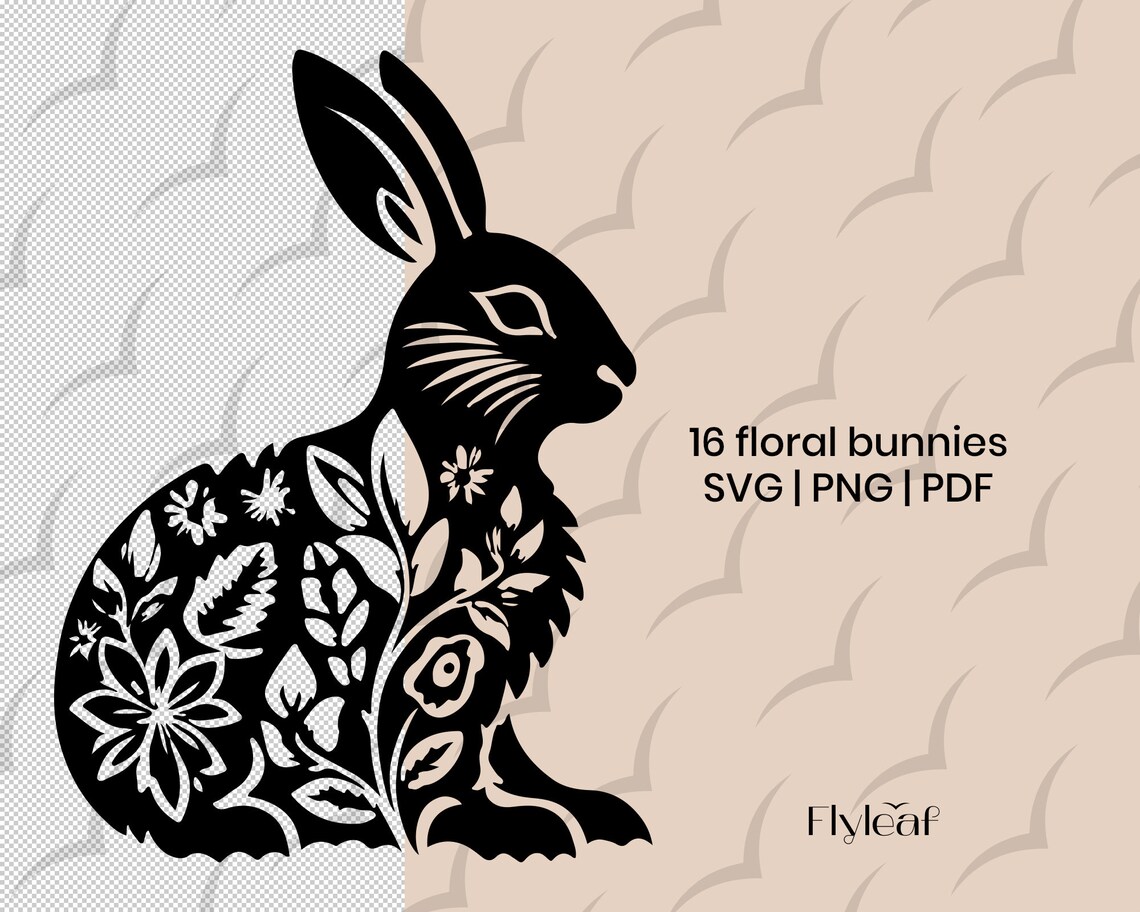 Floral Bunny SVG Bundle, 16 Rabbit Silhouette for Cricut and Cut File ...