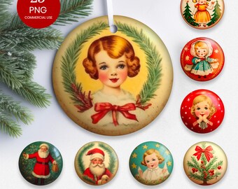 Christmas Ornaments, 25 PNG Digital Download, Vintage Christmas round ornament sublimation, Christmas png bundle, Farmhouse ornament clipart