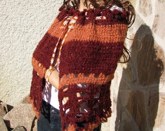 Pilgrim-shoulder warmer mohair rust knitted hand crochet with ribbon