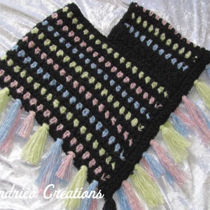Poncho woman knitted hand crochet in soft wool stripes and fringes image 5