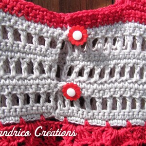 Robe à bretelles réglables fillette tricotée main au crochet en coton et bambou rouge et gris image 6