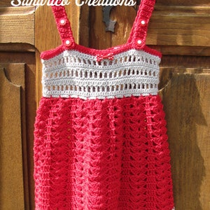 Robe à bretelles réglables fillette tricotée main au crochet en coton et bambou rouge et gris image 2