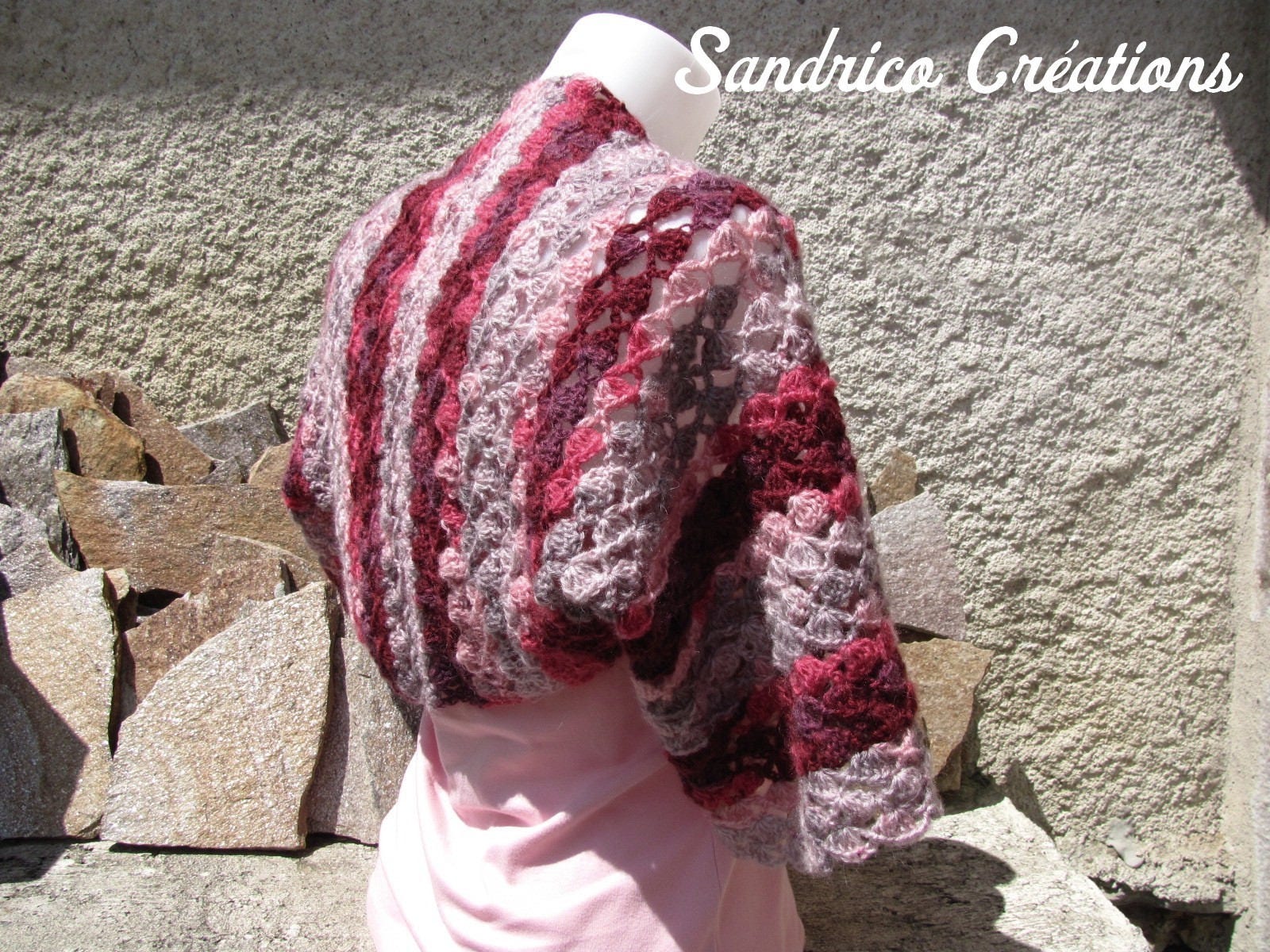 Châle Triangle En Angora Tricoté Main - Doux, Léger Et Chaud, Couleur Rouge