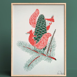 Squirrels and pine cone.