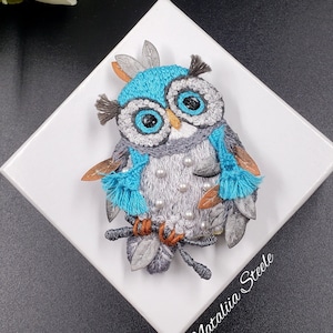 Owl Brooch, Embroidered Handmade Unique Brooch, Funny Owl, Great Gift, Owl embroidery brooch