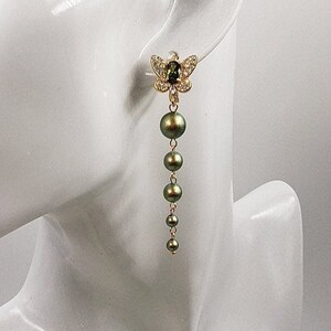 Long Earrings, Swarovski Pearls earrings, Cubic Zirconia, Green Butterfly Long earrings, mother&#39;s day gift
