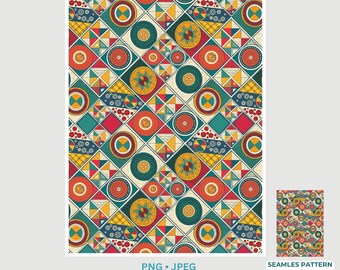 Boho Ethnic Geometric Seamless Pattern, Tribal Digital Paper for Fabric, Scrapbooking, African Folk Print, Instant Download, Commercial Use