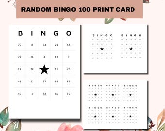 Bingokarten zum Ausdrucken (PDF) – 100 zufällige Bingoblätter – 1, 2, 6 pro Seite – Sofort-Download-Spiel für Erwachsene und Kinder