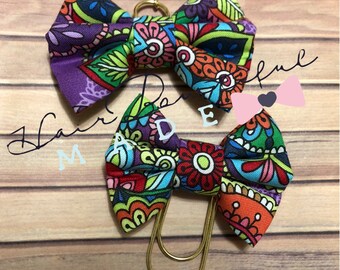 Butterfly Floral Multi Fabric Bow Charm, Fabric Bow Paper Clip, Traveler's Notebook Bow Charm, Planner Bow Charm