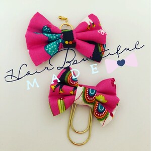 Tossed Llama Fabric Bow Charm, Fabric Bow Paper Clip, Traveler&#39;s Notebook Bow Charm, Planner Bow Charm, Bows