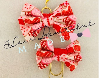 Valentine Cookies Fabric Bow Charm, Fabric Bow Paper Clip, Traveler's Notebook Bow Charm, Planner Bow Charm