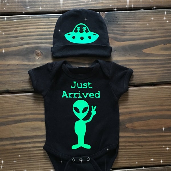 Alien ONESIE® / Roswell Alien Infant Creeper/ TWO piece outfit! / Halloween ONESIE®/ Just Arrived Baby Crawler !!! / Unique Baby Shower Gift