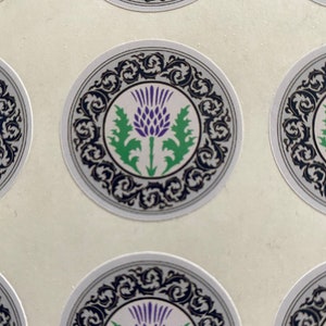 Scottish Thistle Sticker, Celtic sticker, Scottish gift wrap, wedding and party decor, 1 3/8 inch diameter, 12 stickers per order