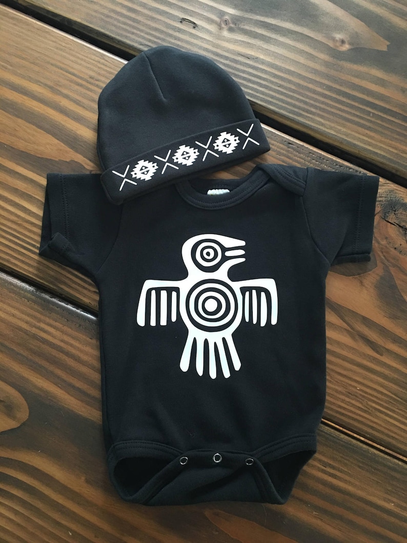 Aztec Eagle Mexican Aztec Eagle ONESIE\u00ae AND Patterned Hat Yoga Baby ONESIE\u00ae Totem Animal Spirit Animal Spirit Two piece outfit