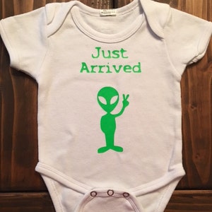 Alien ONESIE® / Roswell Alien Infant Creeper/ TWO piece outfit! / Halloween ONESIE®/ Just Arrived Baby Crawler !!! / Unique Baby Shower Gift image 2