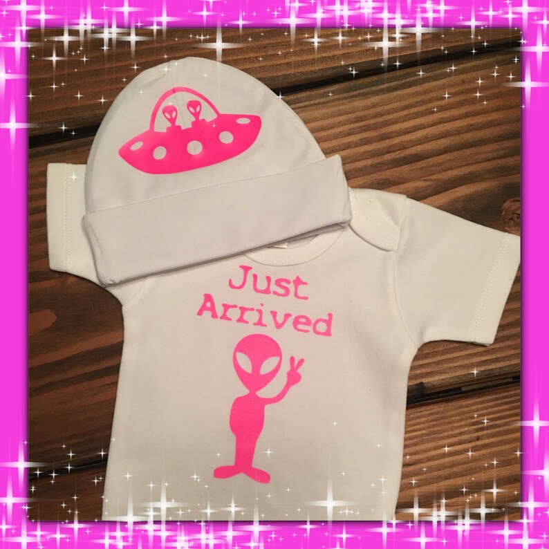 Alien ONESIE® / Roswell Alien Infant Creeper/ TWO piece outfit! / Halloween ONESIE®/ Just Arrived Baby Crawler !!! / Unique Baby Shower Gift image 5