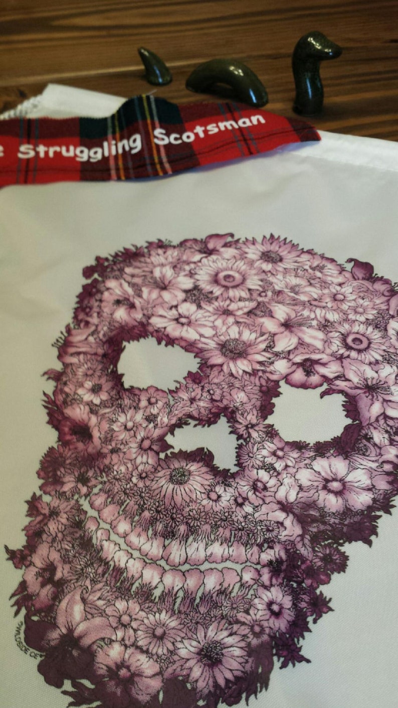 Purple Flower Sugar Skull Backpack Sugar Skull DrawstringSugar Skull Book Bag Dia de los Muertos Back to School Skull Candy