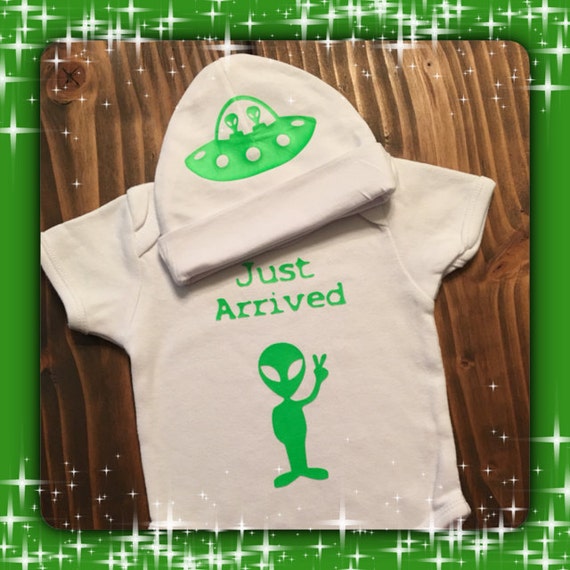 Alien ONESIE® / Roswell Alien Infant Creeper/ TWO piece outfit! / Halloween ONESIE®/ Just Arrived Baby Crawler !!! / Unique Baby Shower Gift