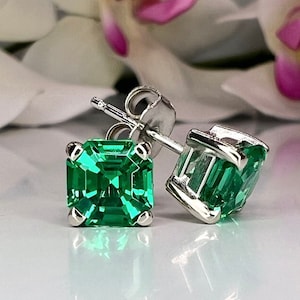 May Birthstone Earrings, Ladies Earrings, Asscher Emerald Studs, 14k Gold Earrings, Mothers Day, Birthday Gift, Infinity Jewelers USA #5519