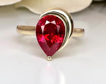 Ruby Ring , 14k Gold Pear Shape Ruby Ring , Tear Drop Ruby Ring , Promise Ring , July Birthstone Ring , Unique Ruby Engagement Ring ,  #8605