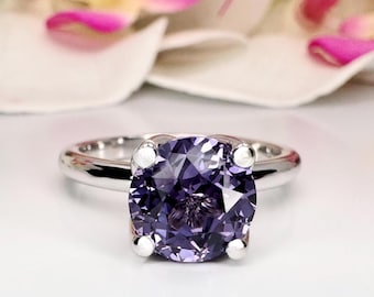 Anillo de alejandrita en oro blanco de 14 quilates, piedra de nacimiento de junio, anillo de cóctel de alejandrita, joyería de alejandrita, anillo de compromiso de alejandrita, n.° 5131