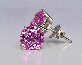Round Ladies Studs / 2.40CTW / Pink Sapphire Earrings / Gift Ideas For Her / Everyday Earrings / Anniversary Gift / 14k Yellow Gold /  #6434