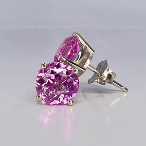 Round Ladies Studs / 2.40CTW / Pink Sapphire Earrings / Gift Ideas For Her / Everyday Earrings / Anniversary Gift / 14k Yellow Gold /  #6434