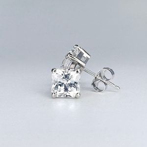 Radiant Cut White Sapphire Stud Earrings White Sapphire Stud Earrings For Men Bridal Earrings Simple Radiant Cut Stud Earring For Women 7415