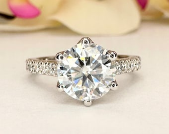 2.00 Carat Round Lab Grown Diamond Engagement Ring 14k Solid Gold  6 Prong Round Shape IGI Certified Lab Created Diamond Wedding Ring  #8377