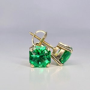 Radiant Cut Stud Earrings / Green Emerald Earrings / Screw Backs / 2.00ctw / 14k Yellow Gold / #6326