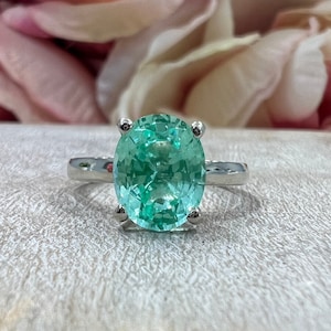 Oval Engagement Ring, Green Paraiba With Extra Facet For More Brilliance, 3.00ct. Oval Ladies Green Ring In 14K White Gold Item #6014