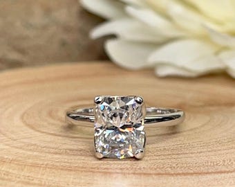 3.30ct Moissanite Cushion Cut Engagement Ring, Elongated Cushion Cut Ring, Cushion Wedding Ring, Ladies Solitaire Ring, 14k Gold, #5458