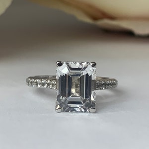 Moissanite Emerald Cut Engagement Rings 14k Solid White Gold - Etsy