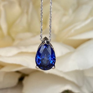 Pear Shape Blue Sapphire Pendant Necklace 14k Yellow Gold, Teardrop Sapphire Necklace, September Birthstone Necklace, Pear Necklace,  #6864