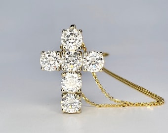 Collar con colgante de cruz de diamantes cultivados en laboratorio en oro de 14 k (3,00 cts) n.° 8308