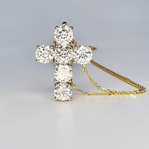 14k Gold Lab Grown Diamond Cross 3.00ctw Pendant Necklace #8308