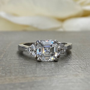 Asscher Cut Moissanite Engagement Ring Set Vintage Unique White Gold ...