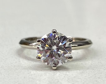 Round Solitaire Moissanite Engagement Ring, 14k White Gold Round Solitaire Moissanite Ladies Wedding Ring, April Birthstone Ring       #7150