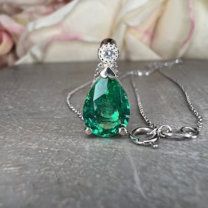 Emerald Pendant Necklace, May Birthstone Necklace, Green Emerald ...