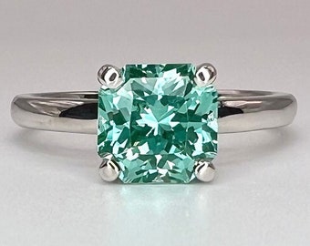 Radiant cut teal paraiba tourmaline engagement ring 14k solid gold, green tourmaline wedding ring, Solitaire paraiba proposal rings, #7939