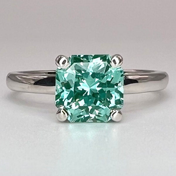 Radiant cut teal paraiba tourmaline engagement ring 14k solid gold, green tourmaline wedding ring, Solitaire paraiba proposal rings, #7939