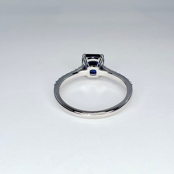 Asscher Cut Blue Sapphire Engagement Ring, Engagement Ring Round
