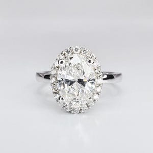 2.25 Carat Oval Cut Lab Created Diamond Engagement Ring, Oval Cut Diamond Engagement Ring, Halo Accent Diamonds, 14k White Gold Gift For Her