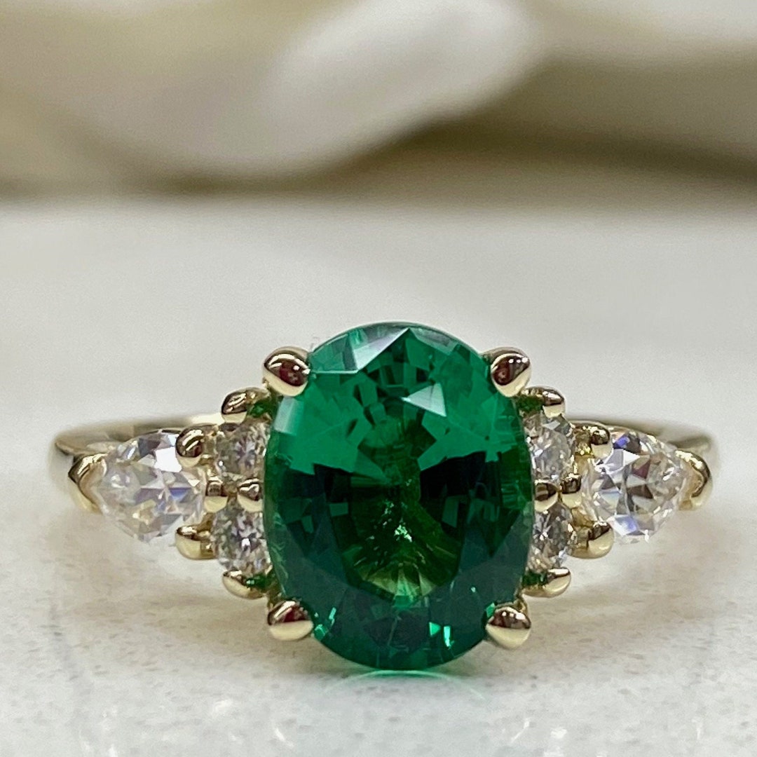 Oval Cut Emerald Engagement Ring 14k Gold Oval Cut Emerald - Etsy
