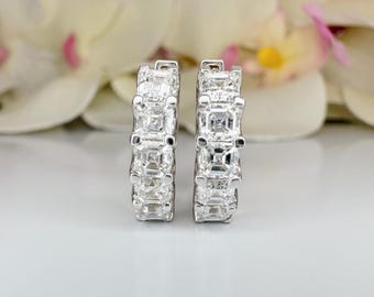 1.50 CTW Asscher Cut Lab Grown Diamond Hoop Earrings , Diamond Hoop Earrings , 14k Gold Huggie  Small Hoops Unisex  Everyday Earring , #8626