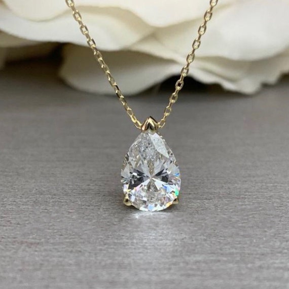 Moissanite Pear Pendant Necklace for 
