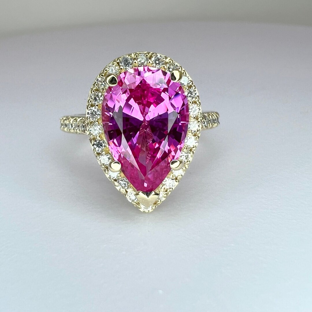 Pear Shape Engagement Ring / Pink Sapphire Wedding Ring / - Etsy