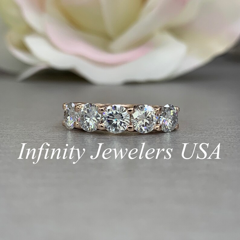 Half Eternity Moissanite Wedding Band 14k Gold Moissanite Etsy