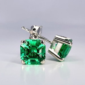Emerald Stud Earrings 14k Yellow Gold, Asscher Cut Emerald, Emerald Earrings Studs, Solid Gold Emerald Earring, May Birthstone Earrings 5519