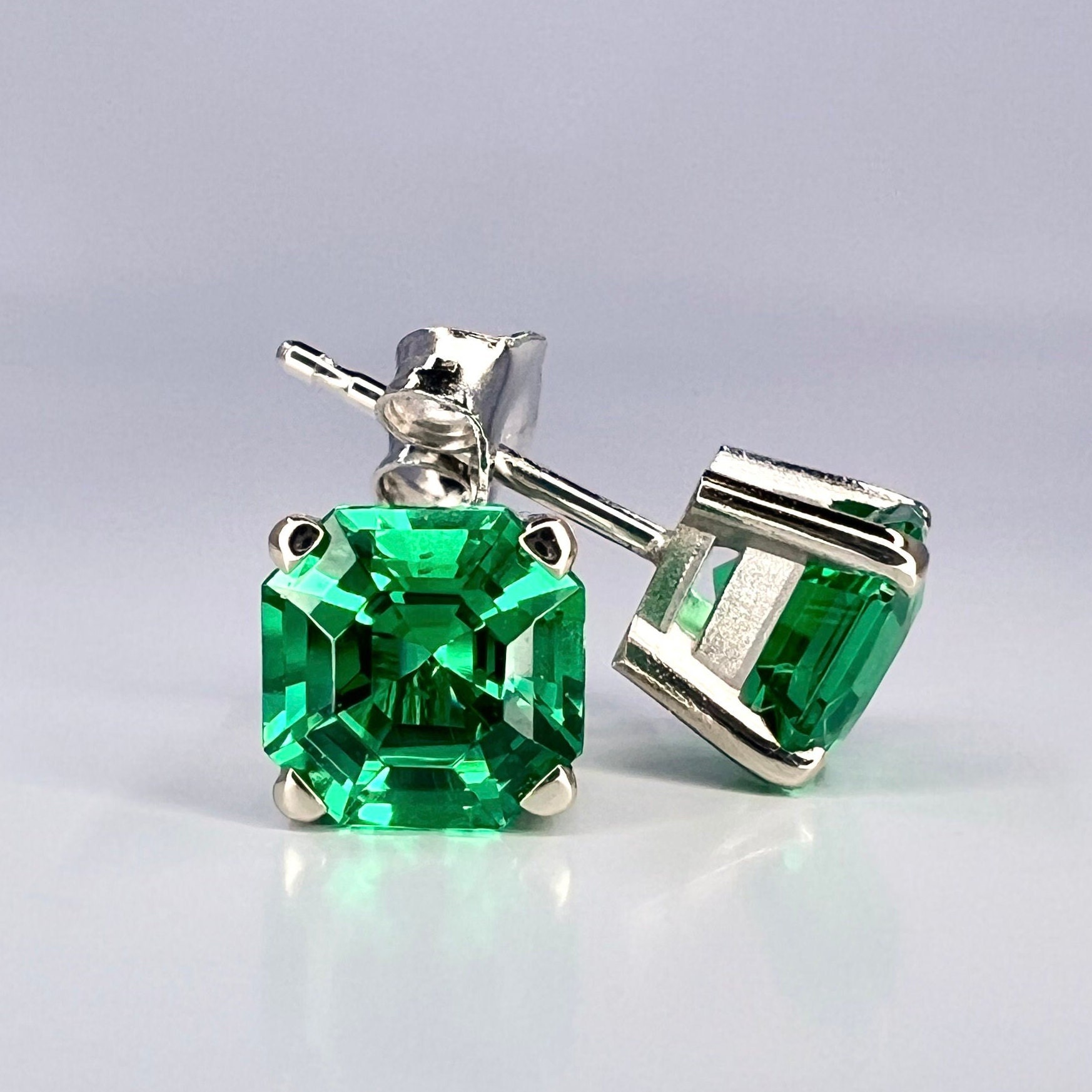 Buy Emerald Stud Earrings 14k Yellow Gold Asscher Cut Emerald